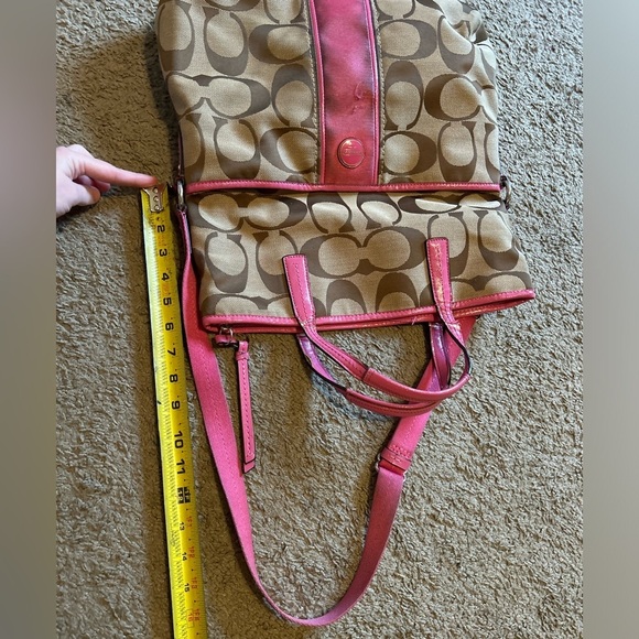 COACH Foldover Tote Shopper Signature Purse Pink Stripe F23304 Crossbody Bag Top - Picture 12 of 12